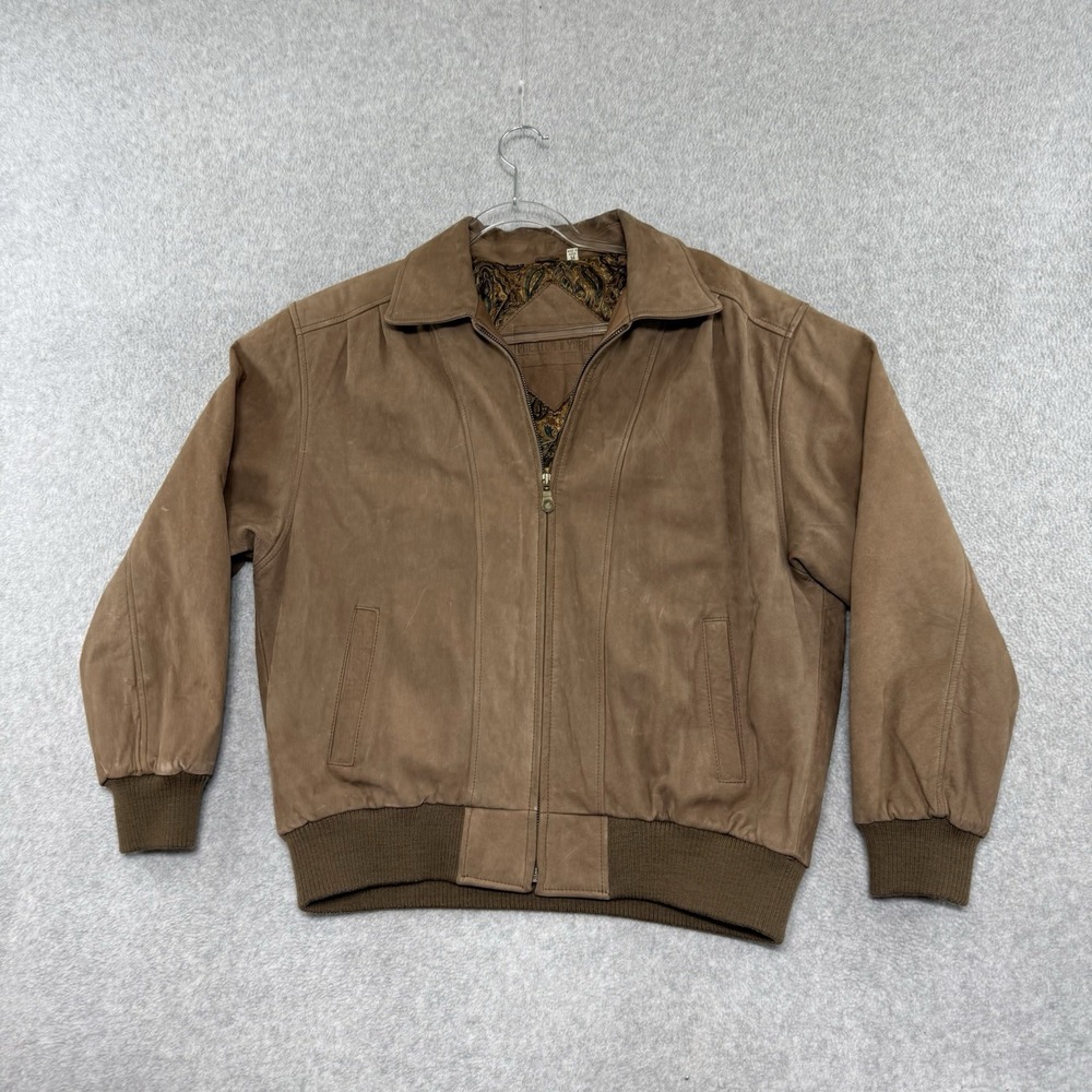 Mens Vintage Preston & York Brown Leather Satin Lined Bomber Jacket Sz M 80s